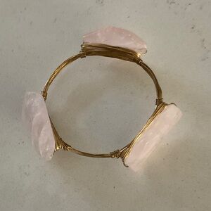 Anthropologie Gold Tone Wire Bracelet with Pink Cut Glass Stones